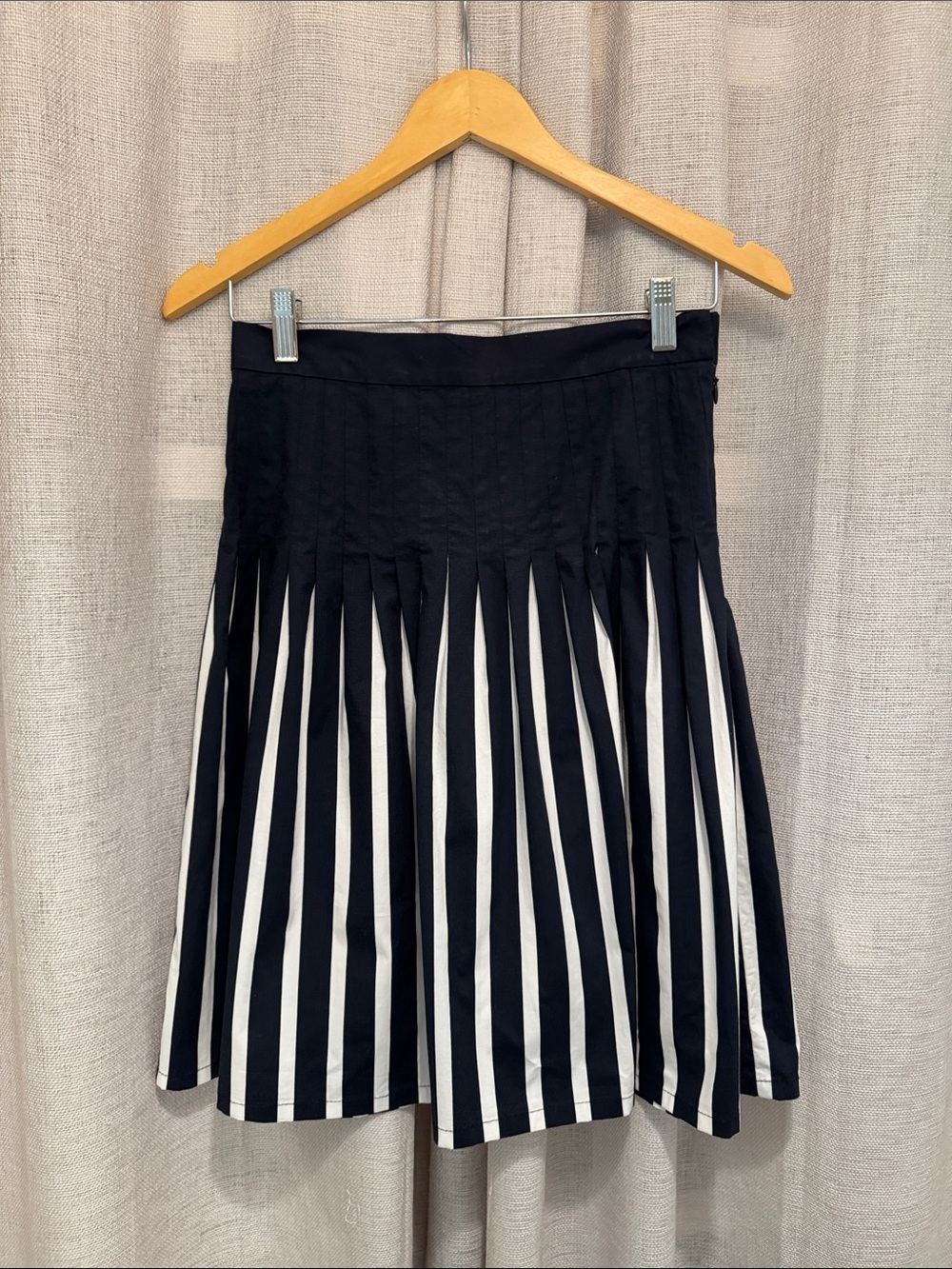 COS Navy and White Pleated Striped A Line Skirt